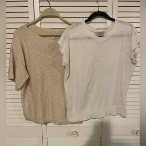 LOFT Outlet lot of two short sleeve knit tops cream and tan. Size S & M Petite.